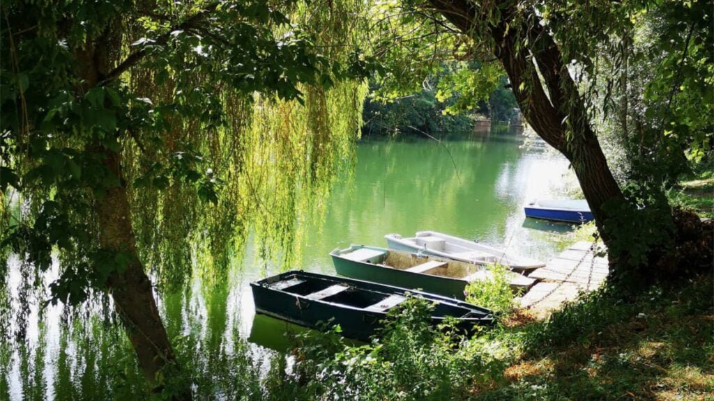 Fleuve avec deux barques